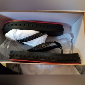 Christian Louboutin Black and Red Studded Sandals